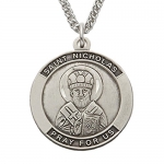 Sterling Silver 7/8 Round St. Nicholas, Patron of Children Medal on 24 Chain