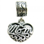 Sterling Silver Heart Love Mom Dangle Pendant Bead For European Charm Bracelets