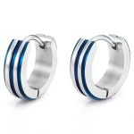 Stainless Steel Hoop Earrings for Men Silver Metallic Blue