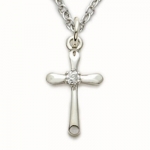 1/2 Sterling Silver Cross Necklace with Tube Ends and Cubic Zirconia Stone on 16 Chain