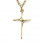 3/4 10k Gold Filled Cross Necklace with Crystal Cubic Zirconia Stone on 18 Chain