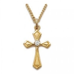 3/4 14k Gold Over Sterling Silver Cross Necklace w/ Pointed Ends & Cubic Zirconia Stone on 18 Chain