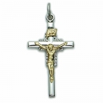 1 1/8 Sterling Silver Crucifix Necklace in a 2-Tone Design on 18 Chain