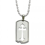 Sterling Silver 1 1/8 Antiqued Pierced Dog Tag Cross Necklace on 22 Chain