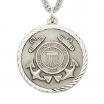 Sterling Silver 1 Engraved U.S. Coast Guard Medal w/ Cross on Back on 24 Chain