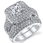 1 Carat Princess Cut Cubic Zirconia Sterling Silver 925 Wedding Engagement Ring Band Set 5