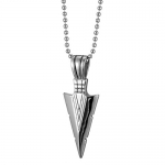 Striking Men's Stainless Steel Spearhead Dog Tag Pendant Necklace Silver by R&B Jewelry