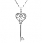 Diamond Key to Her Heart Pendant-Necklace in Sterling Silver on an 18 Chain