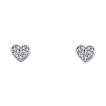 Sterling Silver Rhodium Plated CZ Heart Stud Earrings with Screwback
