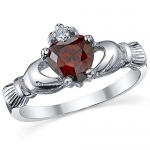 Sterling Silver 925 Irish Claddagh Friendship & Love Simulated Garnet Red Color Heart Cubic Zirconia Ring 6