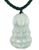 Jadeite Jade Hand Carved Guan Yin Goddess of Mercy Pendant Necklace