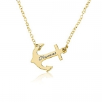 Personalized Gold Sideways Anchor Pendant Necklace 18k Gold Plated Over Sterling Silver (22 Inches)