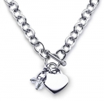 Heart Charm Necklace Simulated Birthstone Crystal Stainless Steel Chain 18 Engravable Hypoallerganic (April)