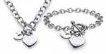 Charm Bracelet & Necklace Set I Love You to the Moon and Back Heart Toggle Stainless Steel