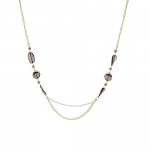 Extra Long Hanging Multi Strands Dark Purple Beaded Fashion Necklace with Yellow Gold Plated Chain - 48