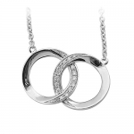 Sterling Silver 2 Circle Link Diamond Pendant Necklace (0.10 Carat)