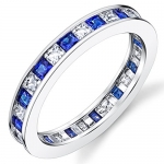 Sterling Silver 925 Eternity Ring Engagement Wedding Band W/ Princess Cut Simulated Sapphire Cubic Zirconia CZ 6