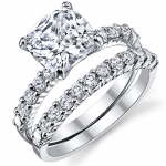 Fabulous Cushion Cut Cubic Zirconia Sterling Silver 925 Wedding Engagement Ring Band Set 6
