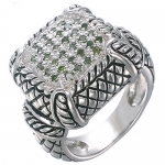 Vir Jewels Sterling Silver Green Diamond Ring Antique Look (0.45 CT) In Size 7