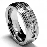 8MM Matte Finish Stainless Steel Ring Wedding Band with CZ size 7