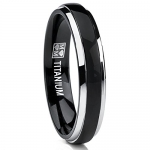 4mm Thin Dome Black Two Tome Titanium Wedding Band Engagement Ring, Comfort Fit Size 6