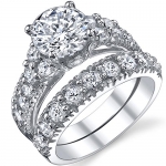 Sterling Silver Engagement Ring Bridal Set with High Quality Cubic Zirconia CZ Size 6