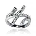 High Polished Rhodium Plated Sterling Silver Stylish Abstract Design with Clear Cz Accent Ring, Face Height of 18.3MM