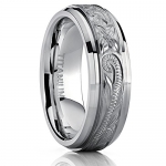Men's Women's Hand Engraved Titanium Wedding Ring Unisex Band, Comfort Fit 7mm Size 9