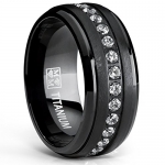 Black Titanium Men's Eternity Wedding Band Ring with Clear Round Cubic Zirconia 9mm Size 7.5