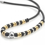 Unique Stainless Steel Rubber Surfer Beads Necklace Men's Chain 21 Gold Black