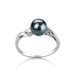 Andrea Black 6-7mm AAA Quality Japanese Akoya 14K White Gold Pearl Ring - Size-8