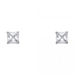 14k White Gold 6mm Princess Solitaire Basket Set Stud Earrings with Siliconeback