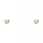 14k Yellow Gold 3mm Freshwater Cultured Pearl Diamond Cut Heart Stud Earrings with Screwback