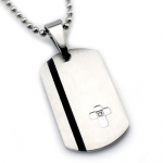 Two-Tone Stainless Steel Brush Finish Dog Tag Cross Pendant w/ Cubic Zirconia w/ Personalized Engraving