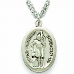 Sterling Silver 3/4 Oval Engraved St. Florian Medal on 24 Chain