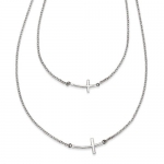 Sterling Silver Small & Large Sideways Curved Cross 2-Layer Necklace