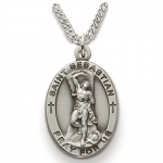 1 St. Sebastian, Patron of Athletes, Sterling Silver Engraved Medal on 24 chain