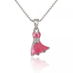 Children's 925 Sterling Silver Cubic Zirconia CZ Pink Pretty Dress Pendant Necklace, 13-15 inches