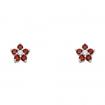 Sterling Silver Rhodium Plated CZ Flower Stud Earrings with Screwback