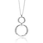 Rhodium Plated Brass CZ Hanging Open Circles Pendant Charm Necklace