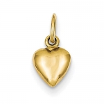 14K Yellow Gold Small Puffy Heart Charm Pendant High Polish 15mm Tall and 7mm Wide