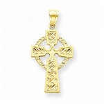 14K Yellow Gold Diamond Cut Celtic Cross Pendant