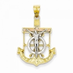 14K Tri Color Gold Diamond Cut with Textured Mariners Cross Pendant