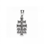 Sterling Silver Antiqued Caravaca Double Cross with Angels Crucifix Pendant