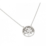 Rhodium Plated Sterling Silver Prong Set CZ Tree of Life Pendant Necklace