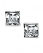 Square Princess Cut Clear CZ Bezel Basket Set Sterling Silver Stud Earrings 7mm