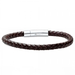 Braided Dark Brown Leather Mens Bracelet 6 mm 8 1/2 inches with Locking Stainless Steel Clasp