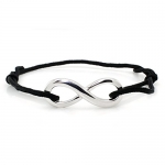 Sterling Silver Infinity Charm Adjustable Black Rope Bracelet (5-10 Inches)