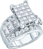 Ladies 14K White Gold 3ct Princess Baguette Round Cut Diamond Engagement Wedding Bridal Band Ring
