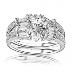 1.33 Carat t.w. GIA Certified Heart Cut Platinum Baguette And Round Brilliant Diamond Engagement Ring and Wedding Band Set (I-J Color VS1-VS2 Clarity)